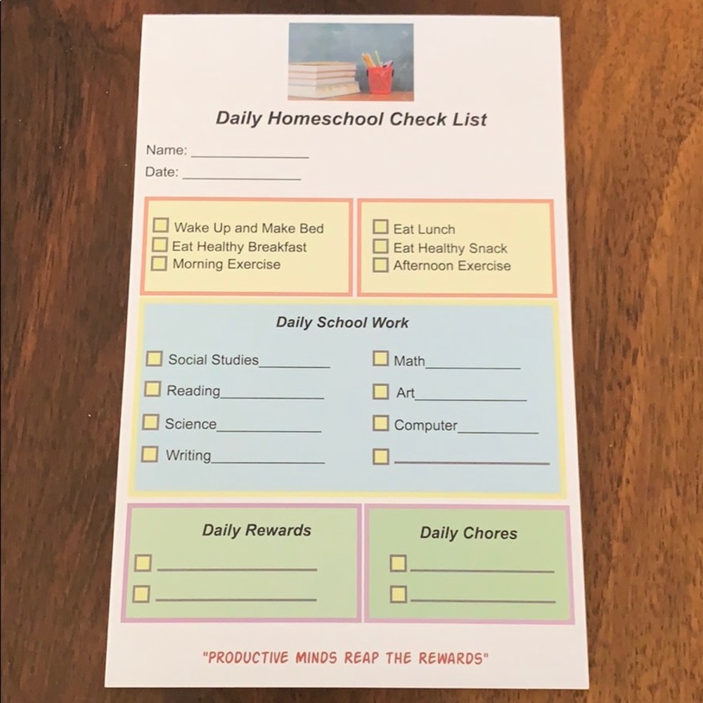 Daily Homeschool‎ Checklist Pad - 50 Sheets